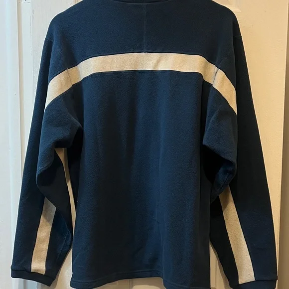 Vintage Helly Hansen Men's Blue and White Long Sleeve Fleece Sweater - Picture 4 of 4